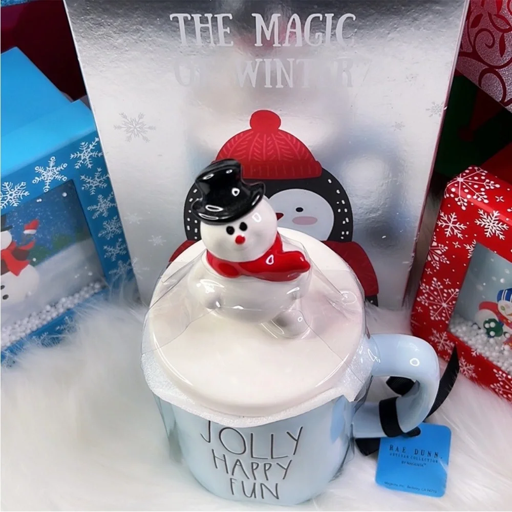 Rae Dunn‎ Jolly Happy Fun Frosty Mug Cup With Frosty The Snowman Hat Topper